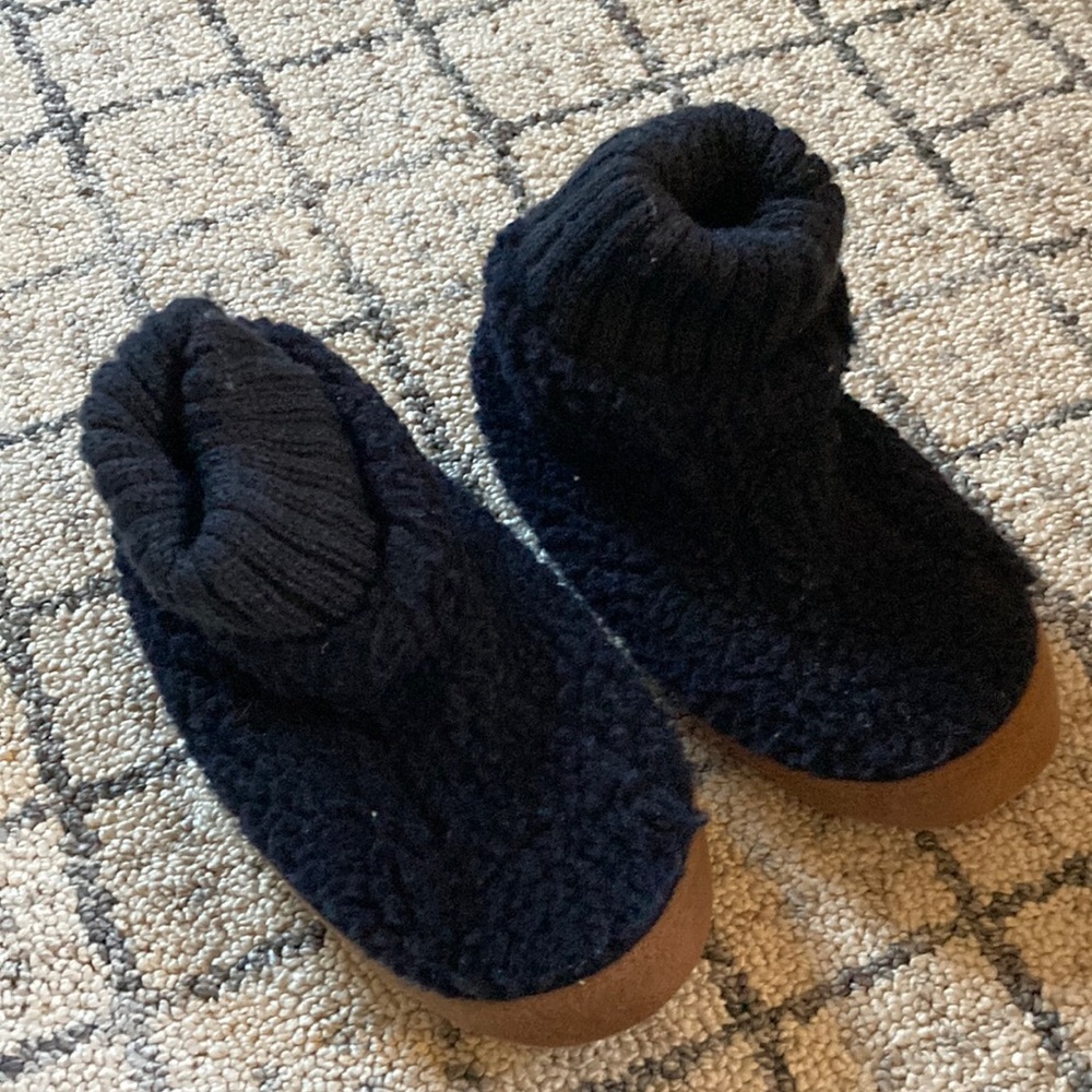Lands' End Youth Kids Sherpa Fleece Bootie House Slippers Radiant Navy